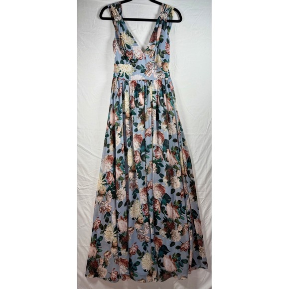 Sachin + Babi Dresses & Skirts - Floral V-Neck Maxi Dress Sleeveless Crystal Brooch  Dusty Blue Formal NWT sz 4